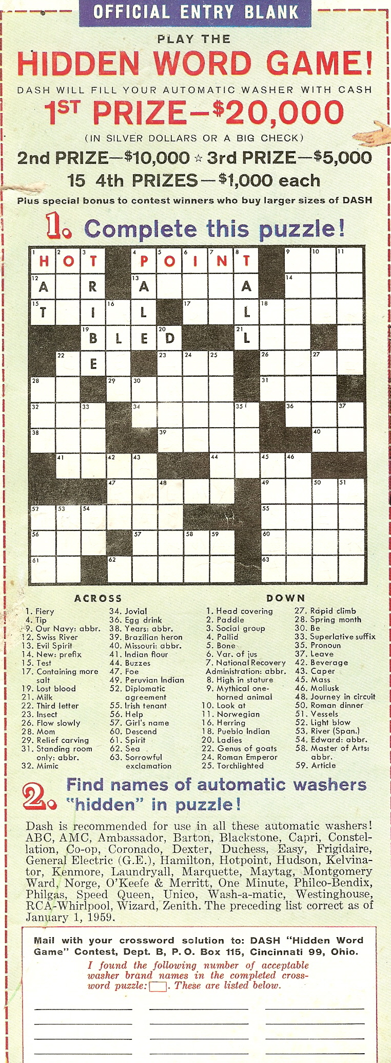 Vintage Washer Crossword puzzle